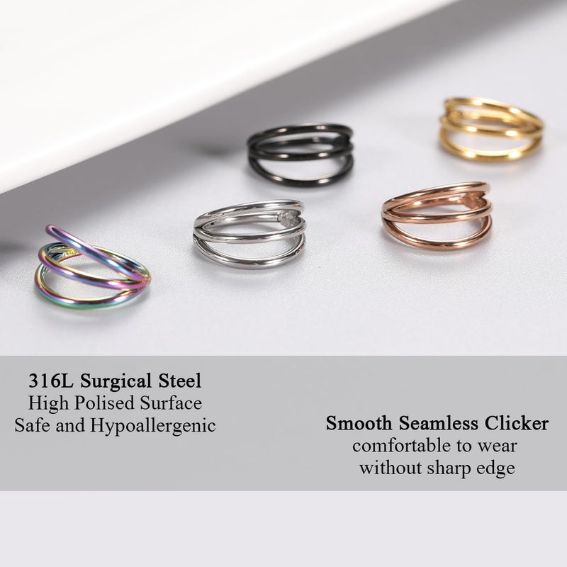 FUNLMO Store 316L Surgical Steel Nose Hoop Septum Conch Piercing Jewelry Cartilage Daith Helix Tragus Rook Lobe Earring Triple/Double Nose Lip Ring 20G 18G 16G - Image 3